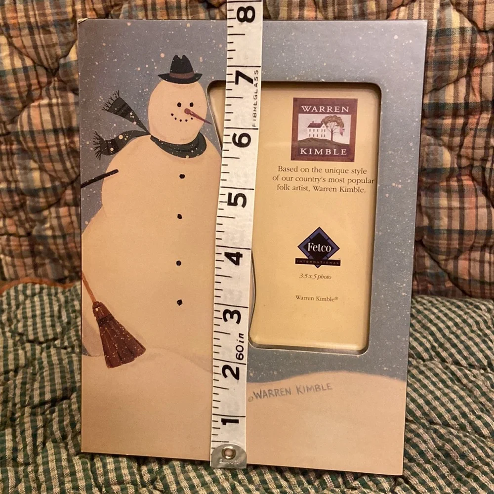 WARREN KIMBLE Folk Art Snowman Painted Wooden Picture Frame